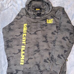 Caterpillar Gray Camo Hoodie with Yellow Accents